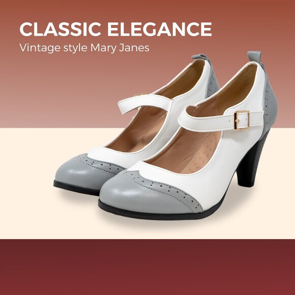 Chase & Chloe Dora-2 Women's Round Toe Two Tone Mary Jane Pumps - Picture 5 of 6